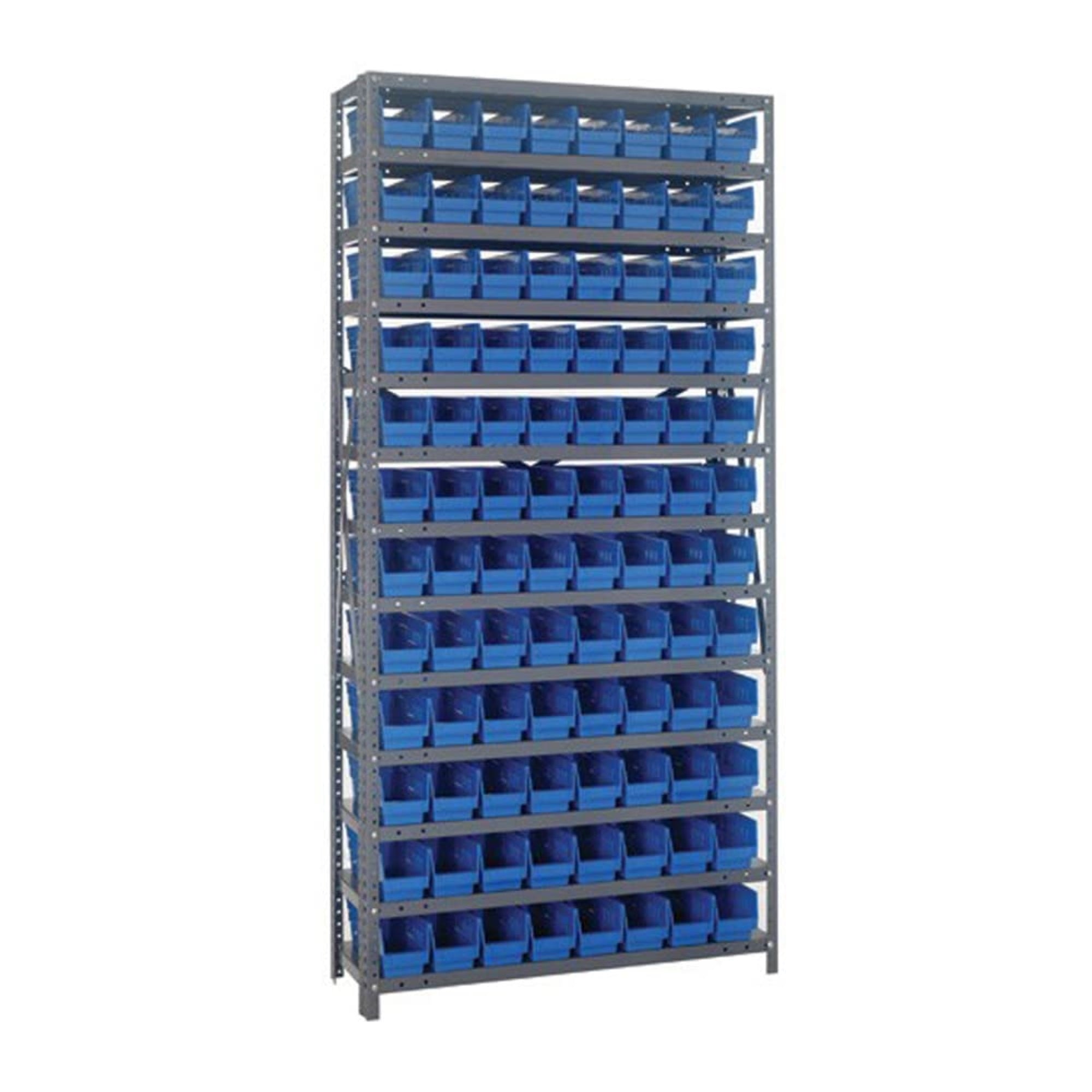 Quantum Storage Systems 1875-103BL Steel Shelving Unit with 4 Shelf Bins, 18 D x 36 W x 75 H, Blue