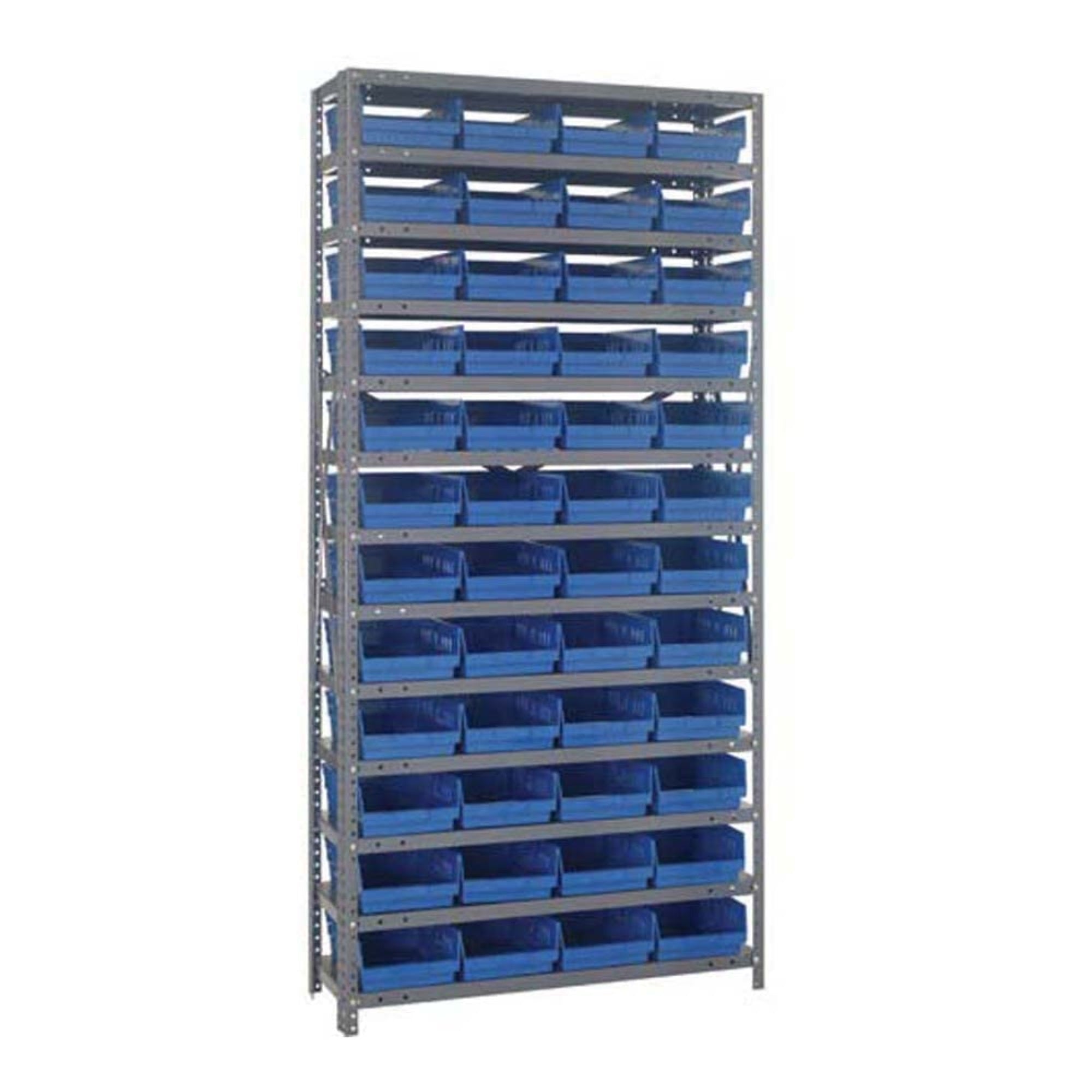 Quantum Storage Systems 1875-108BL Steel Shelving Unit with 4 Shelf Bins, 18 D x 36 W x 75 H, Blue