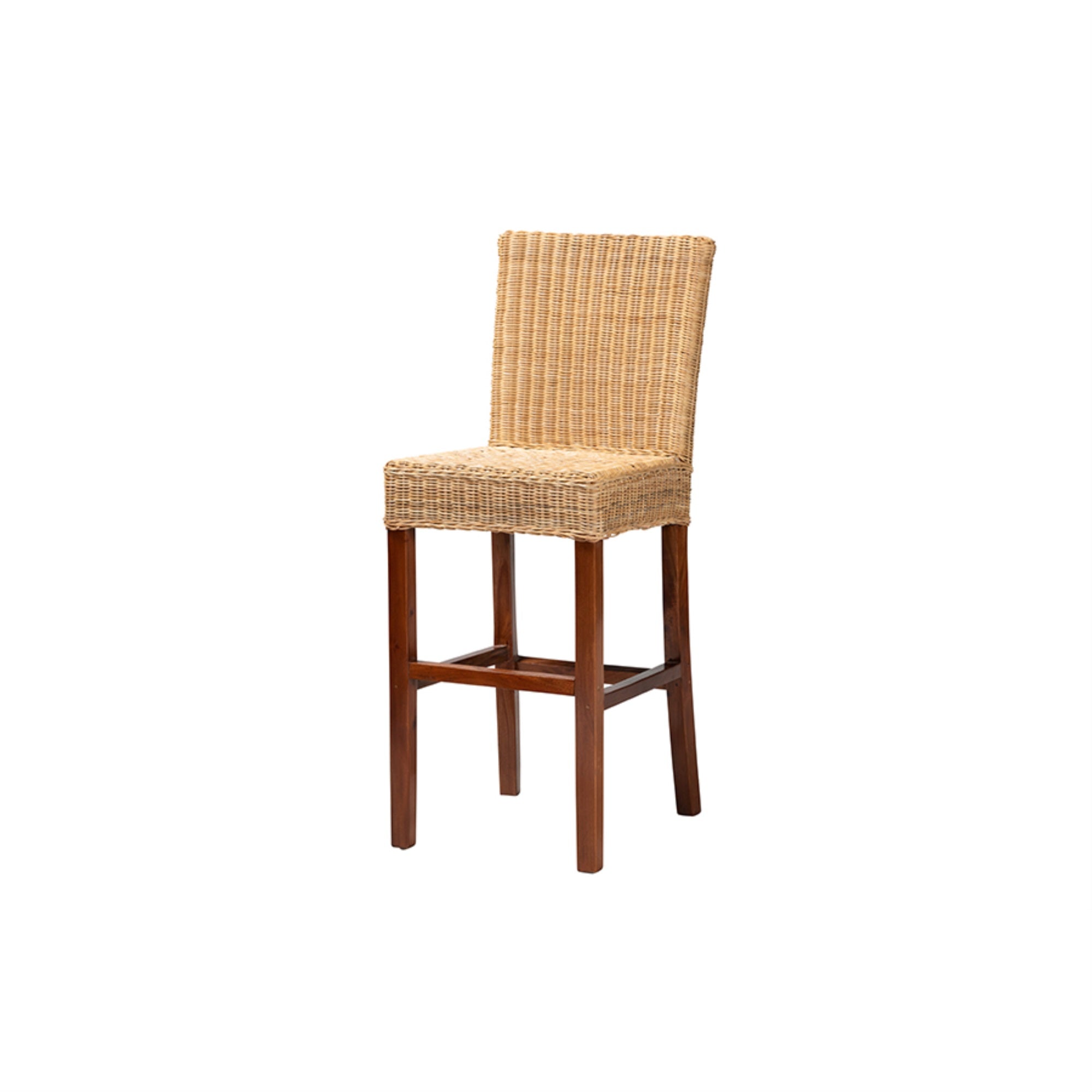 Baxton Studio Racquel Modern Bohemian Natural Rattan and Mahogany Wood Bar Stool