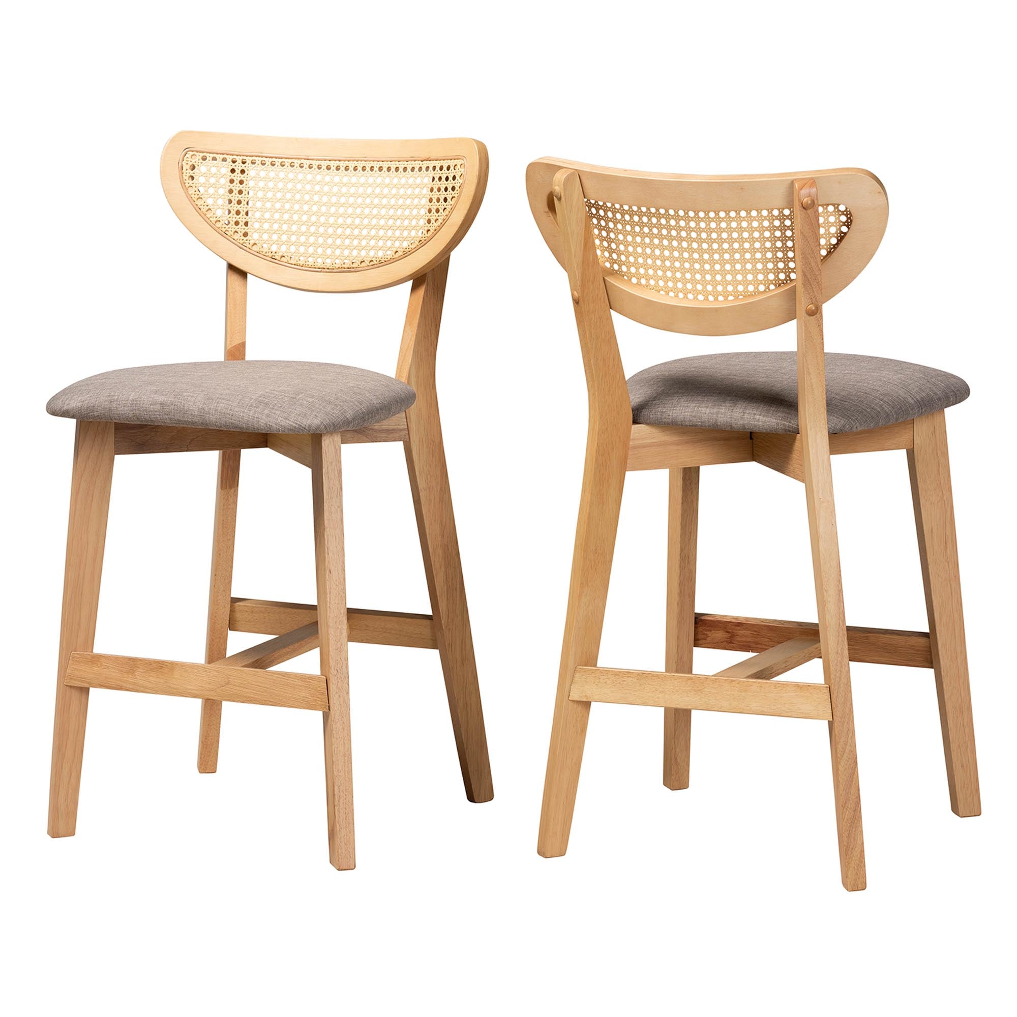 Baxton Studio Dannell Mid-Century Modern Grey Fabric and Natural Oak Finished Wood 2-Piece Counter Stool Set