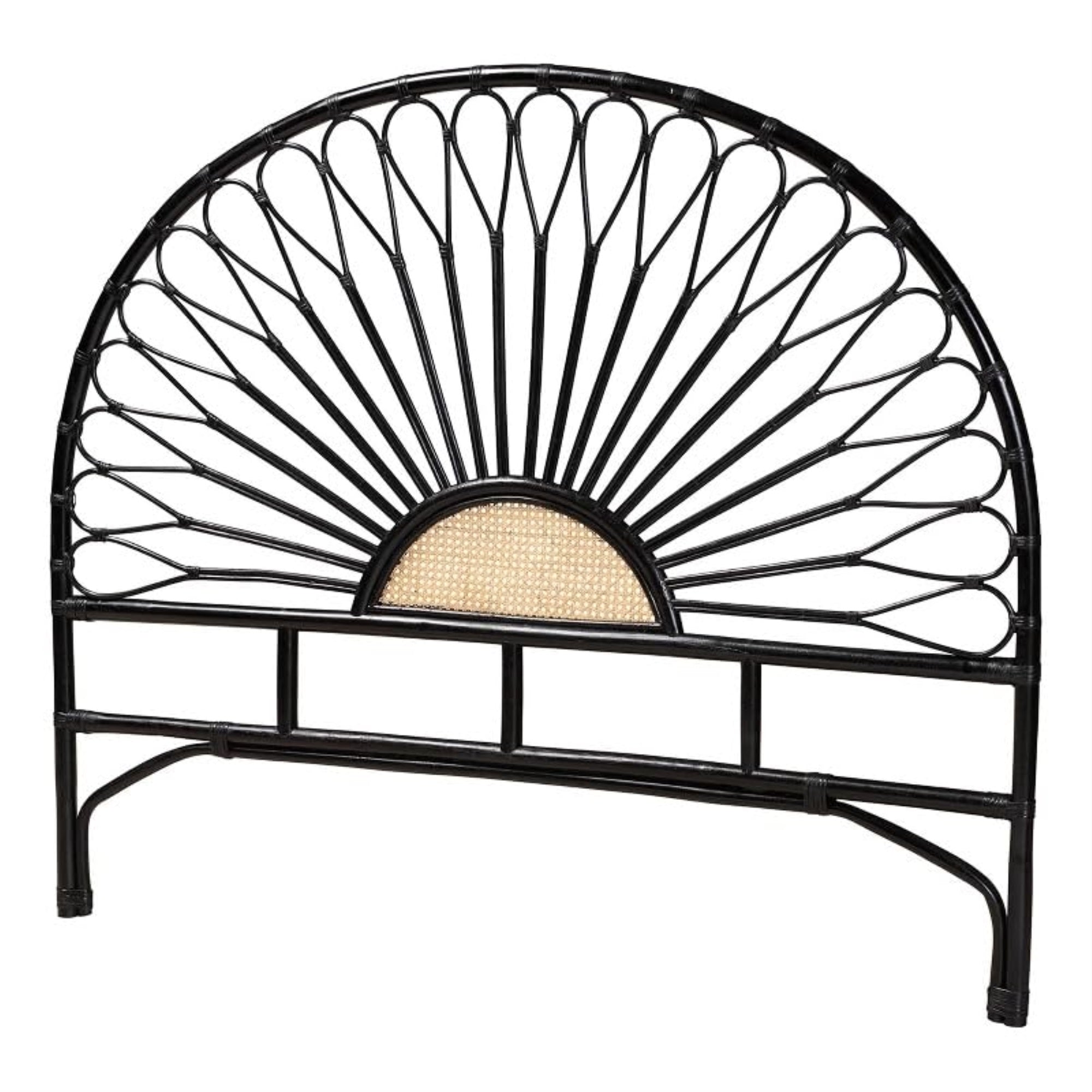 bali & pari Perenna Modern Bohemian Two-Tone Black and Natural Brown Rattan King Size Standalone Headboard