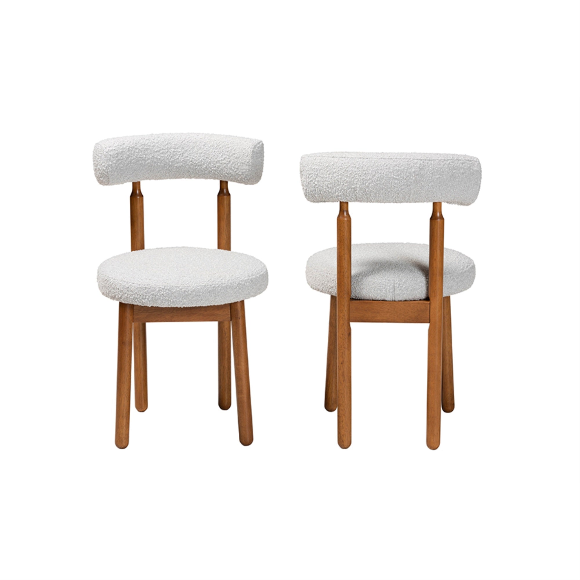Baxton Studio Edric Modern Japandi Light Grey Boucle Fabric and Walnut Brown Finished Wood 2-Piece Dining Chair Set