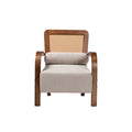 Baxton Studio Sage Modern Japandi Light Grey Fabric and Walnut Brown Finished Wood Arm Chair with Woven Rattan