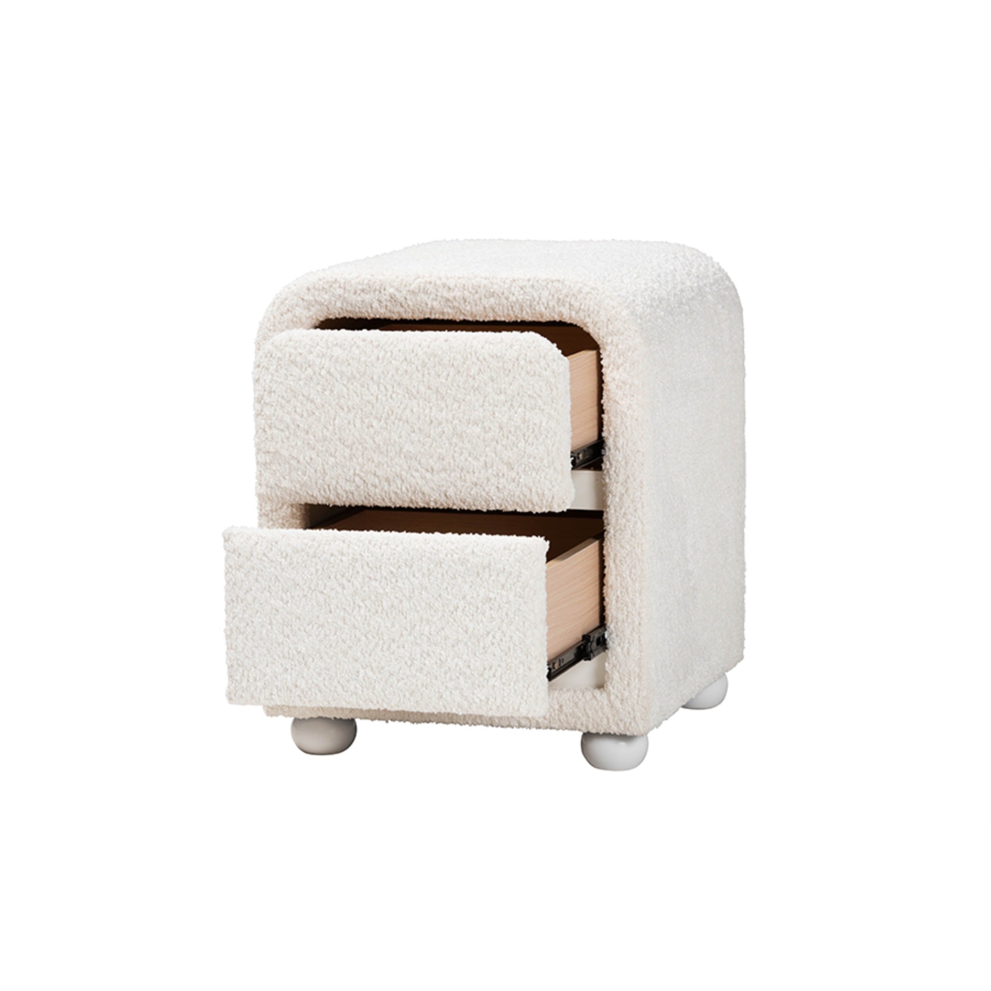 Baxton Studio Bonilla Modern White Teddy-Bear Fabric and Rubberwood 2-Drawer Nightstand
