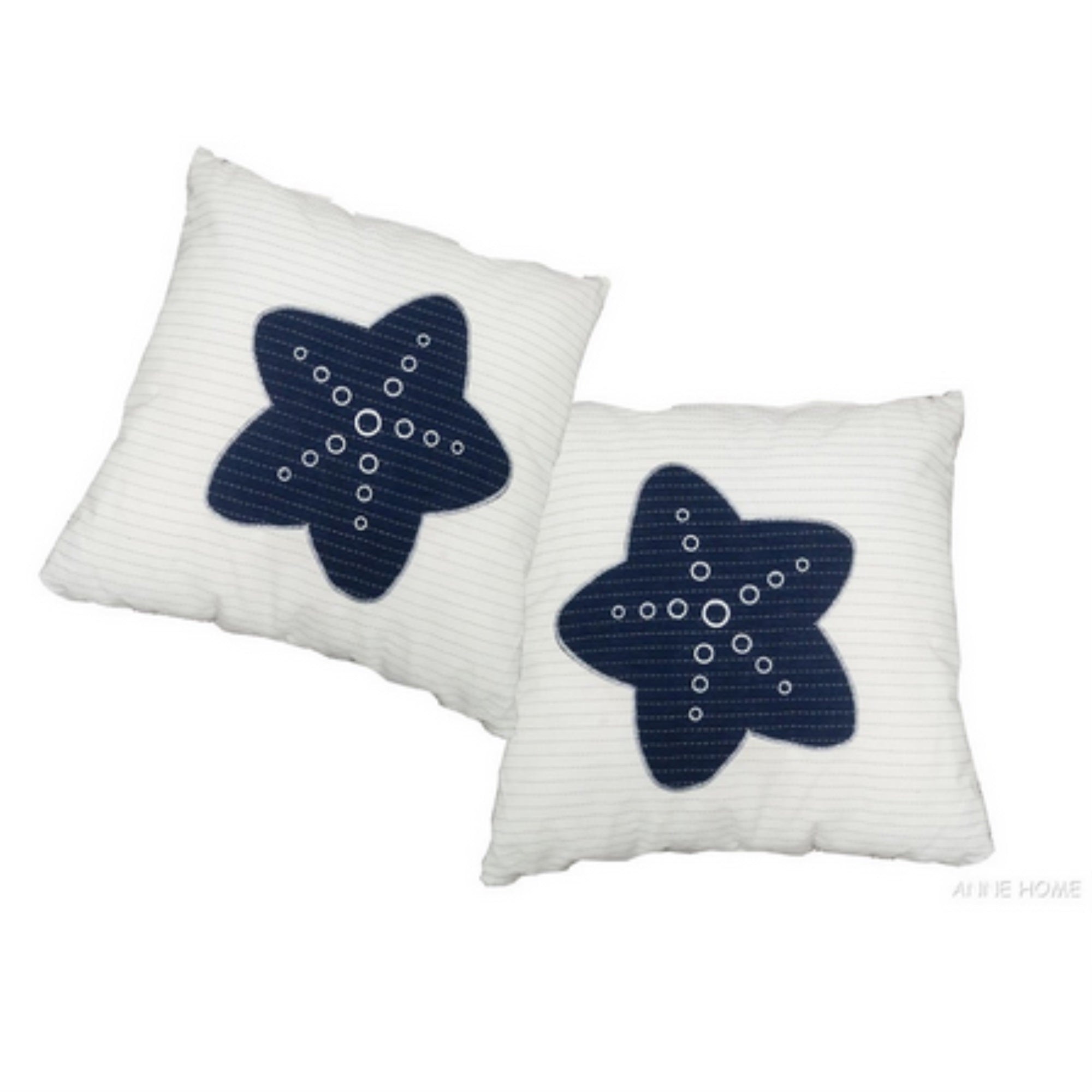 Anne Home - Set of 2 White Pillows with a Blue Star