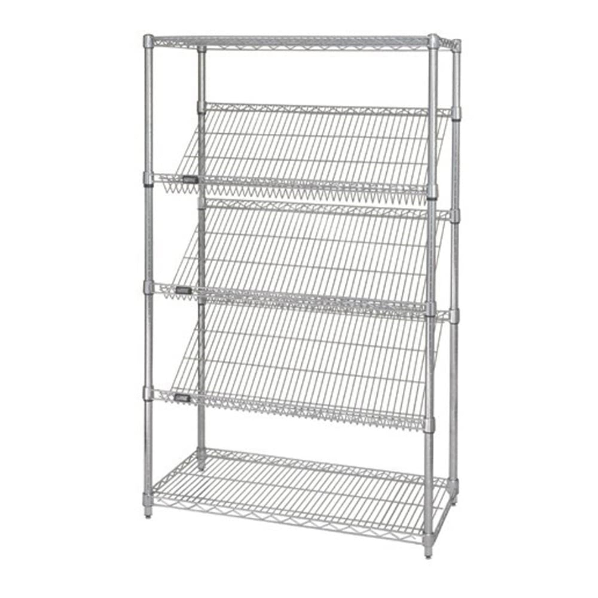 Quantum Storage Systems 2448SL6C 5-Tier Stationary Wire Shelving Unit with 3 Slanted Shelves, Chrome Finish, 400 lb. load capaci