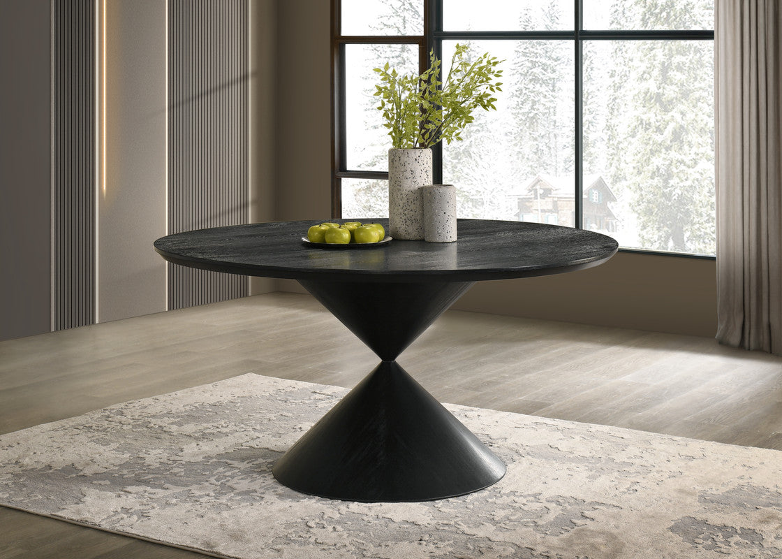 Haven 59inch Round Ebony Black Pedestal Dining Table with Hourglass Base