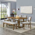 Darla 6Pc 72W Rectangular Walnut Oak Finish Sled Dining Set with Bench