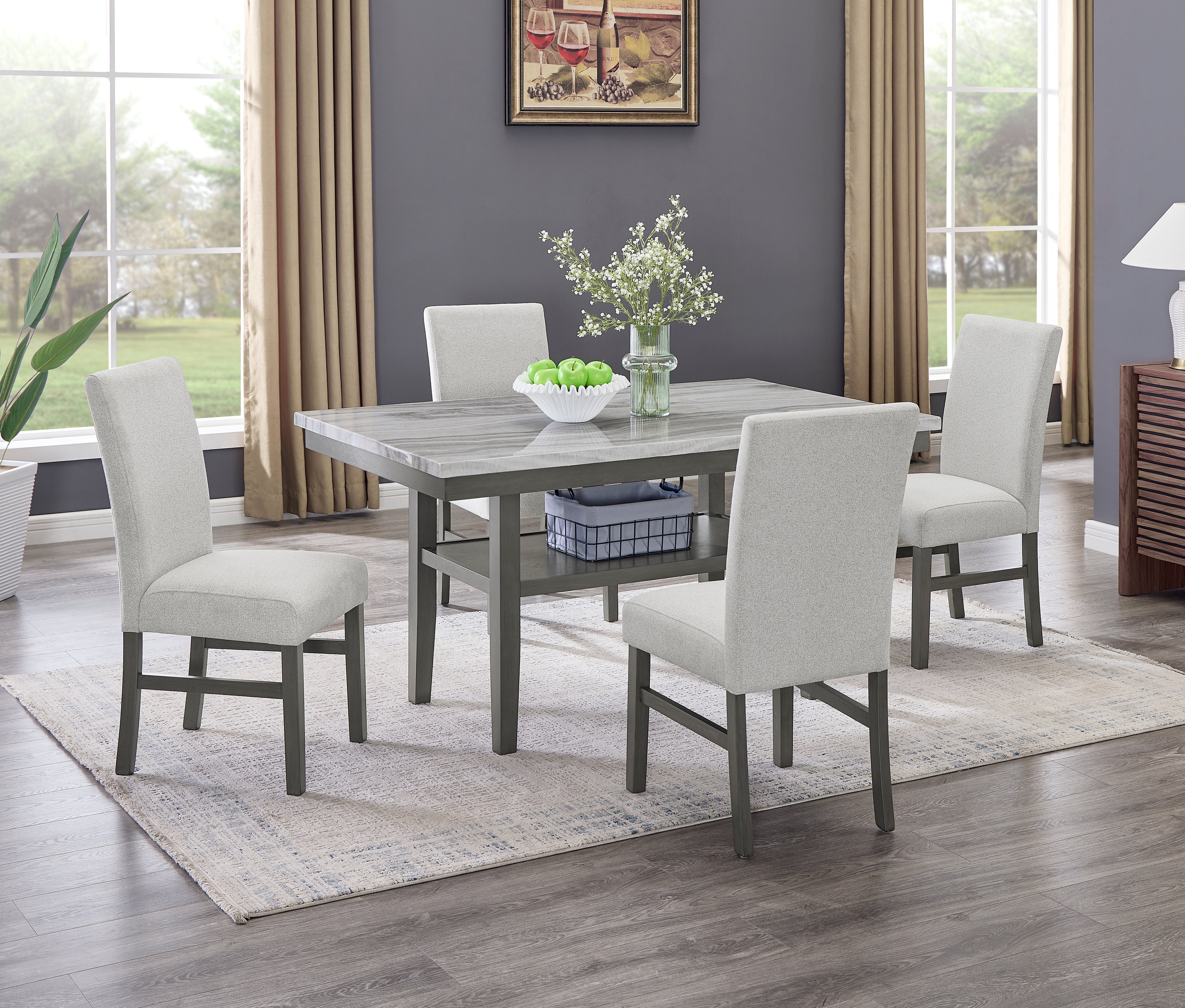 Selena 5-Piece 60 Gray Faux Marble Dining Set  Rectangular Table with 4 Chairs, Seats Up to 6  Modern Gray Finish