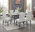 Selena 7-Piece 60 Rectangular Gray Faux Marble Top Dining Set with 6 Upholstered Chairs and Storage Shelf in Gray Finish
