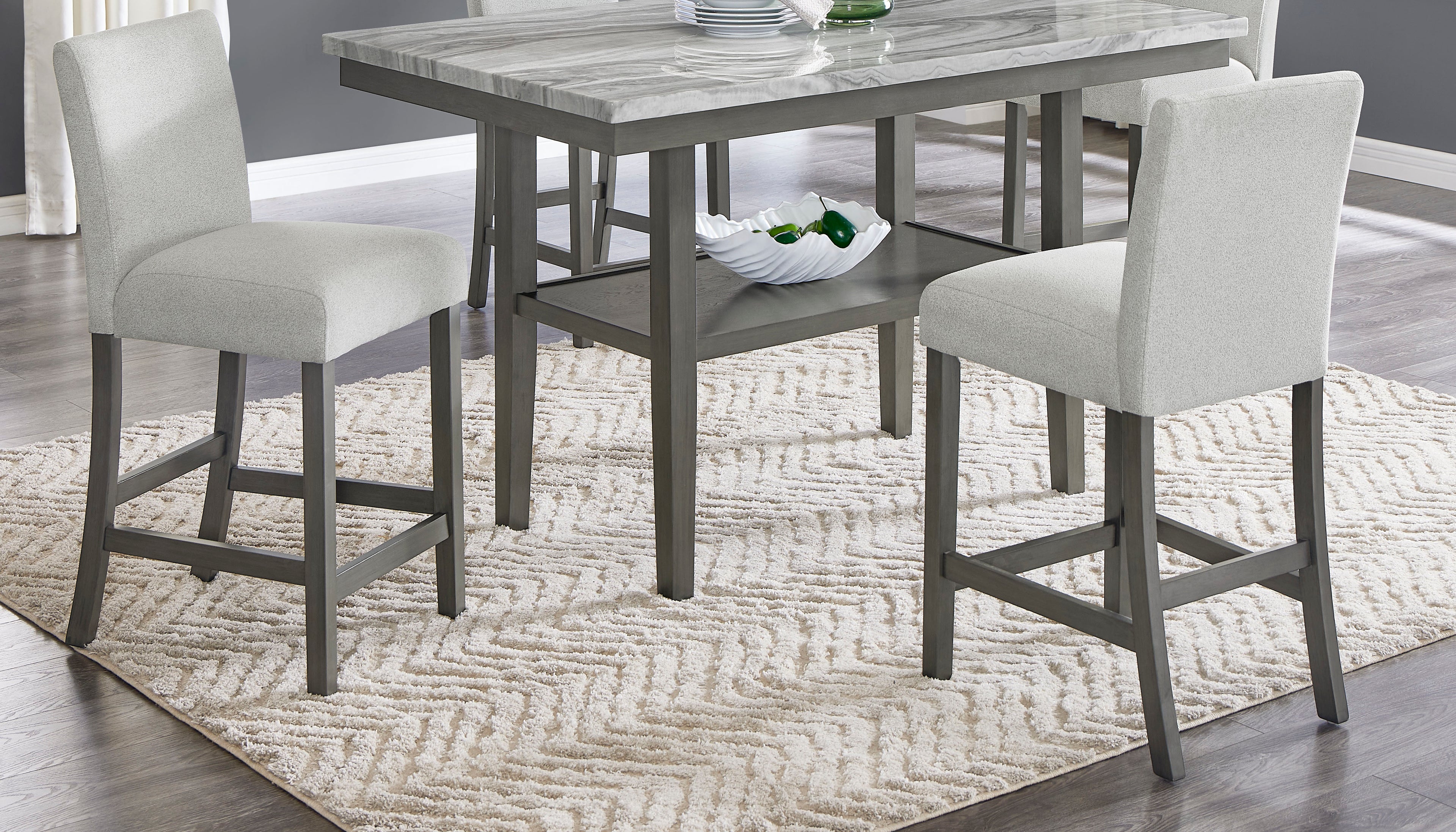 Selena Set of 2 Light Gray Fabric Counter Height Chairs with Gray Wood Frame & Footrest