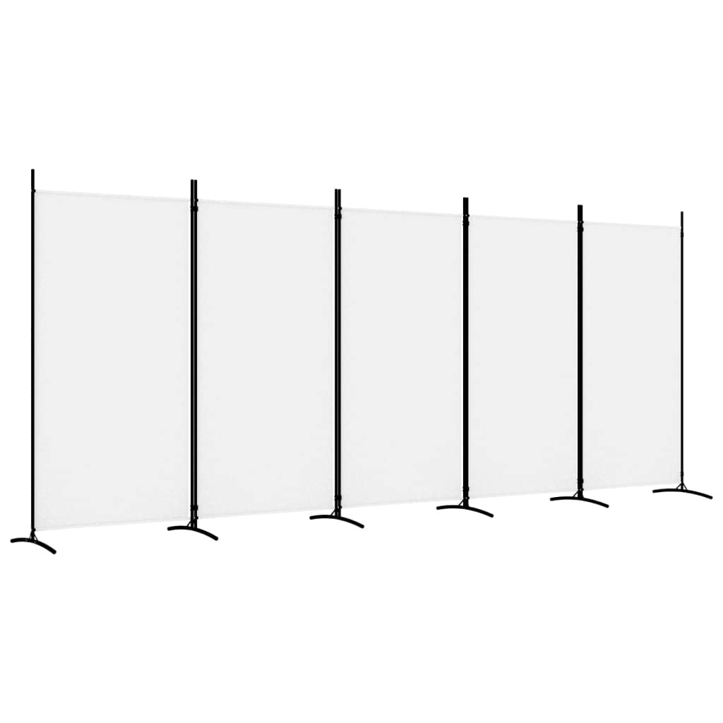 vidaXL 5-Panel Room Divider in White Color, Ideal for Bedroom, Living Room, Studio Apartment - Made of Durable Fabric Material w