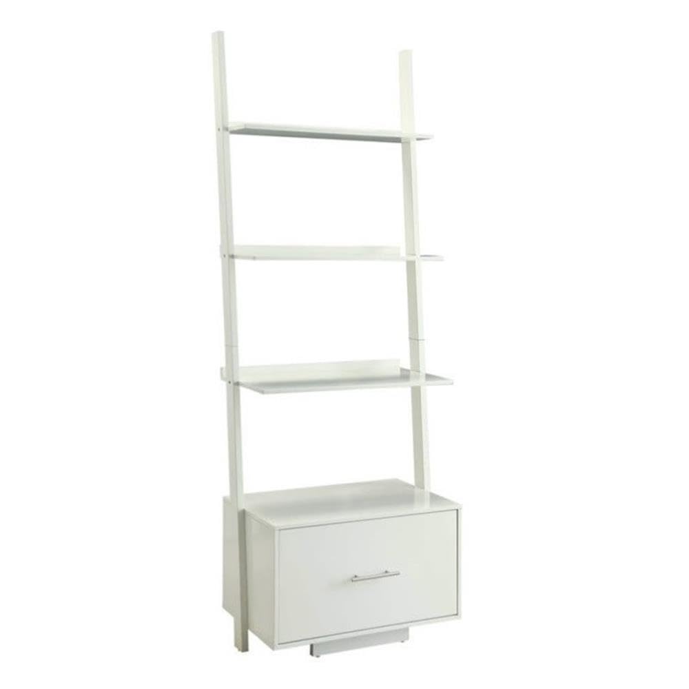 Convenience Concepts American Heritage Ladder Bookshelf Drawer 24.75 Classic Living Room Bookcase with Filing Cabinet for Office