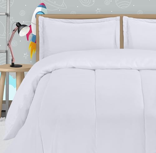 Utopia Bedding All Season White Comforter Set with 2 Pillow Cases, 3 Piece Soft Brushed Microfiber Kids Bedding Set for Boys/Gir