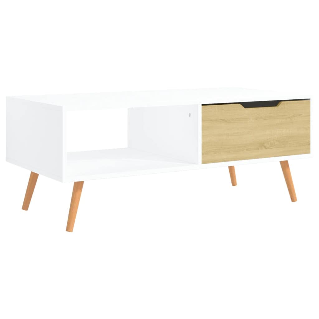 vidaXL Scandinavian Style Coffee Table, White and Sonoma Oak, Engineered Wood, MDF Construction