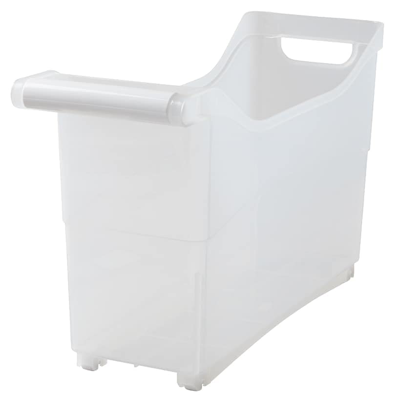 The Lakeside Collection Plastic Storage Bin with White Handle and Rolling Wheels for Kitchen, Pantry, Craft, Office or Toy Organ