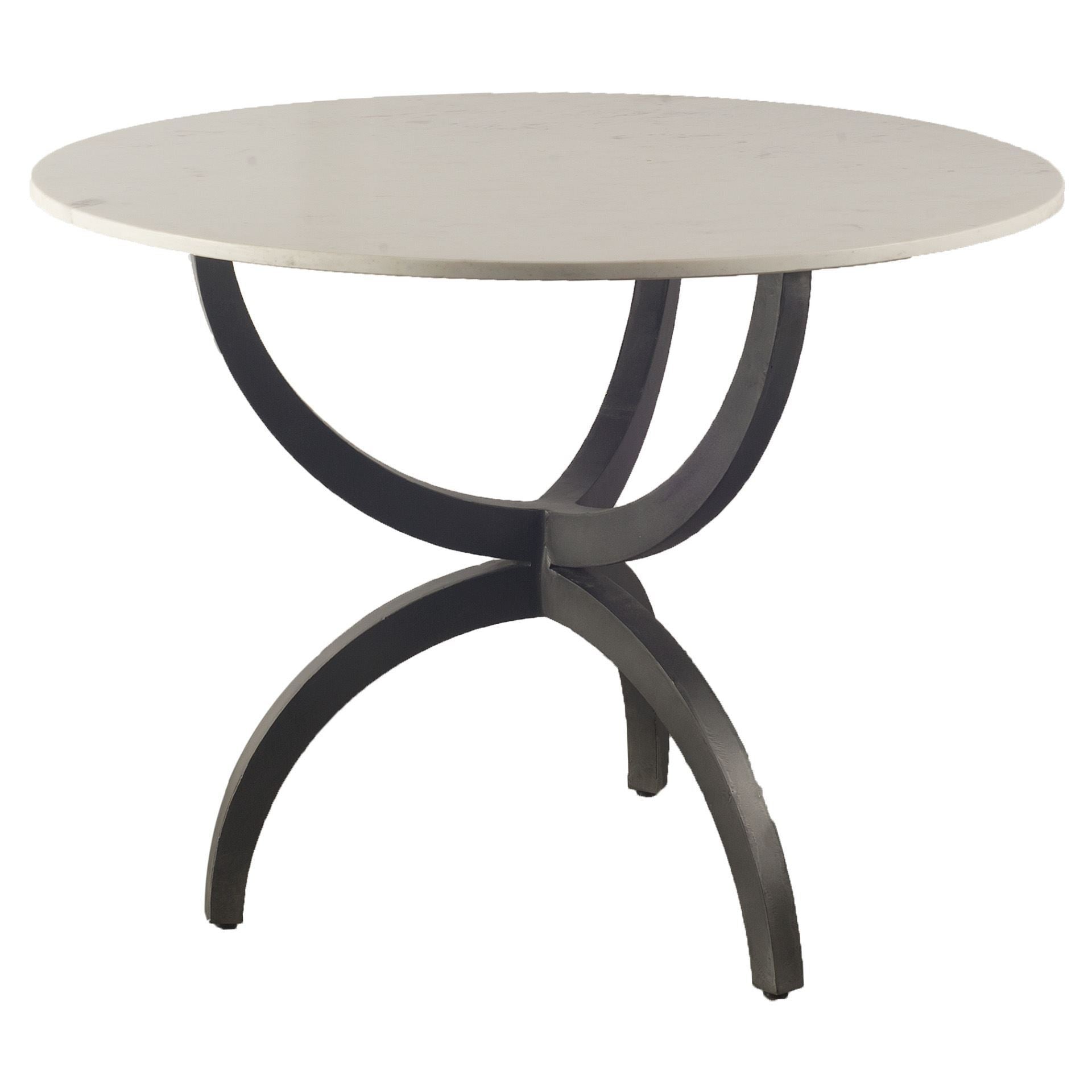 40 Round White Marble Top With Black Metal Base Dining Table