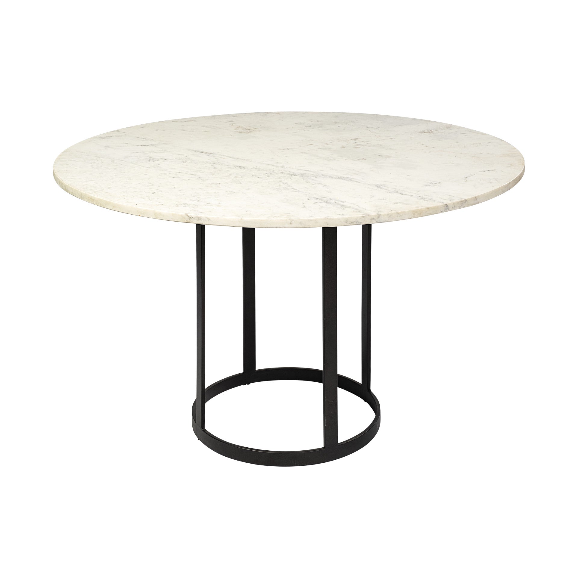 48 Round White Marble Top With Black Metal Base Dining Table