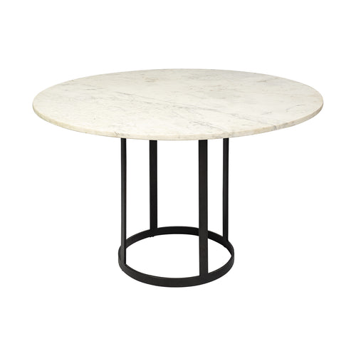48 Round White Marble Top With Black Metal Base Dining Table