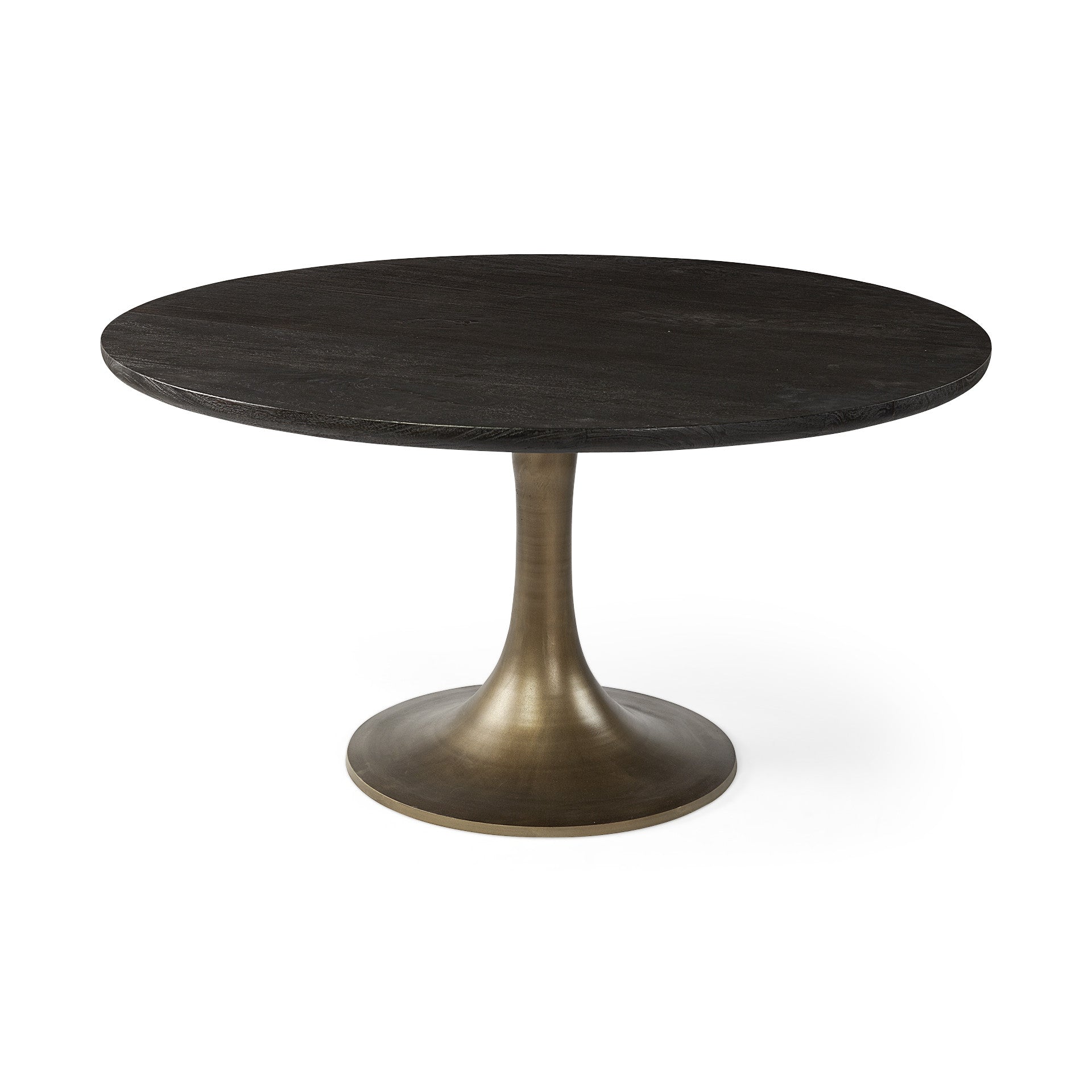 54 Round Brown Solid Wood Top With Gold Metal Base Dining Table