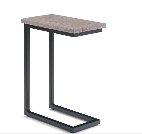 Skyler Solid Mango Wood and Metal 18 inch Wide Rectangle Industrial C Side Table in Birch, Fully Assembled