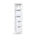 Meerveil Tall Bathroom Cabinet, Storage Unit with 2 Drawers and 3 Open Shelves, White Free Standing Painted MDF Slim Organiser, 