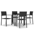 vidaXL Outdoor Dining Set - 5 Piece Patio Furniture Set - Powder-Coated Steel Frame, Plastic Chairs, and Glass Tabletop - Black