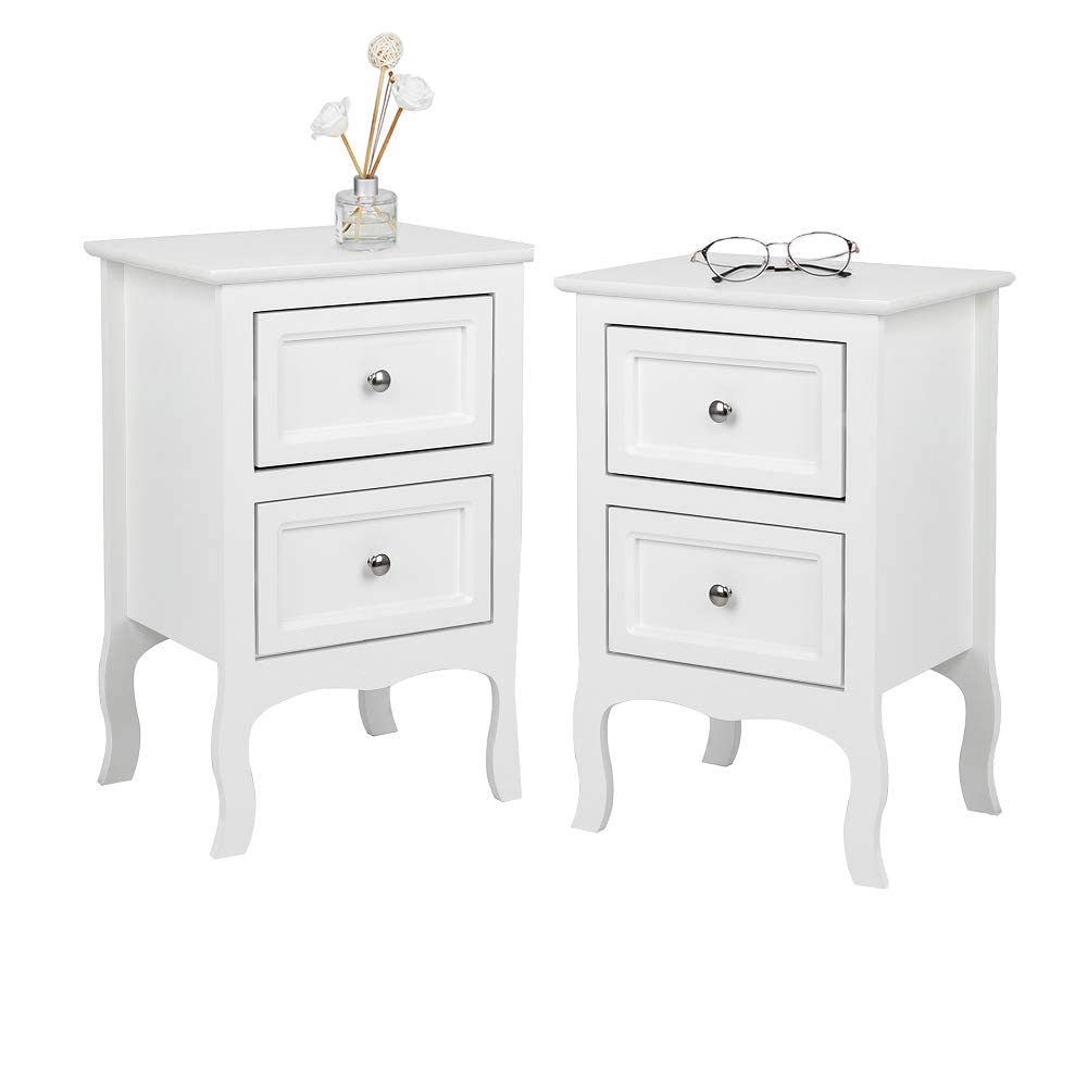 Bonnlo White Nightstand Set of 2, Nightstands with 2 Drawers, Bed Side Table/Night Stand, Small Nightstand for Bedroom, Small Sp