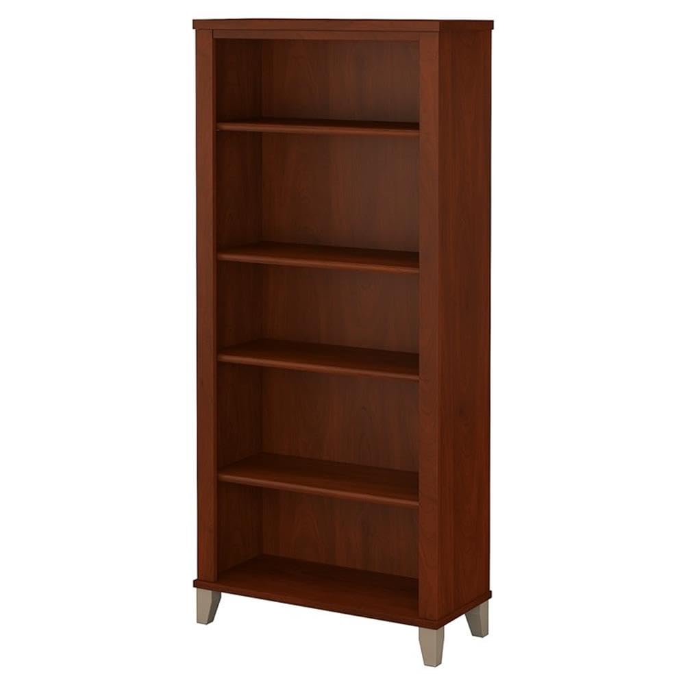 Bush Furniture WC81765 Bookcase, Bookshelf, Large Book Living Room, Home Office, or Entryway, Tall 5 Shelf, Hansen Cherry