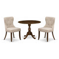 East West Furniture DMSI3-AWA-04 3 Piece Dinette Set for Small Spaces Contains a Round Dining Table with Dropleaf and 2 Light Ta