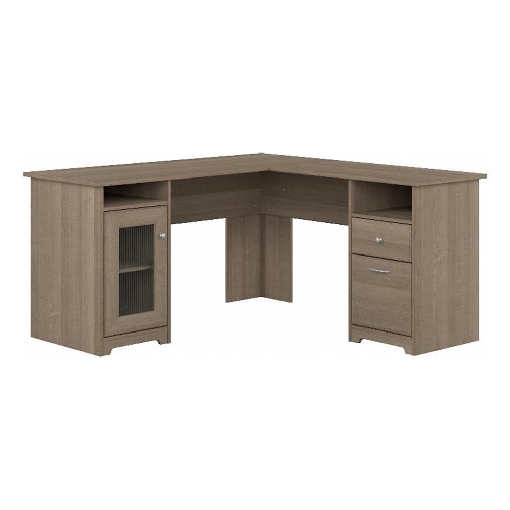 Bush Furniture Cabot L Shaped Computer Desk in Ash Gray | Corner Table with Drawers for Home Office