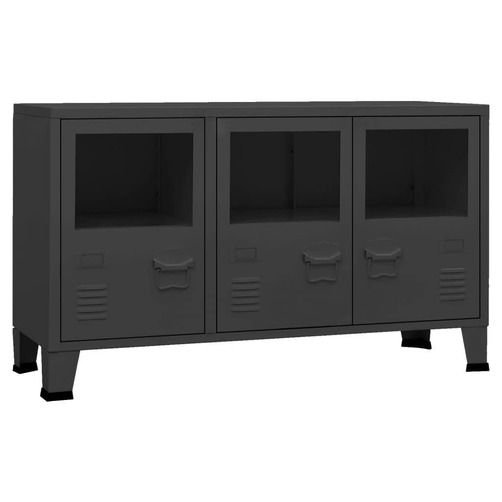 vidaXL Industrial Black Sideboard 105 x 35 x 62 cm in Metal and Glass