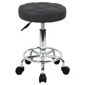 WKWKER Round Rolling Stool with Footrest PU Leather Height Adjustable 360 Swivel Stool with Wheels Office Stool Chair Home Draft
