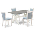 East West Furniture X096MZ015-5 5 Piece Dining Set Includes a Rectangle Dining Room Table with X-Legs and 4 Baby Blue Linen Fabr