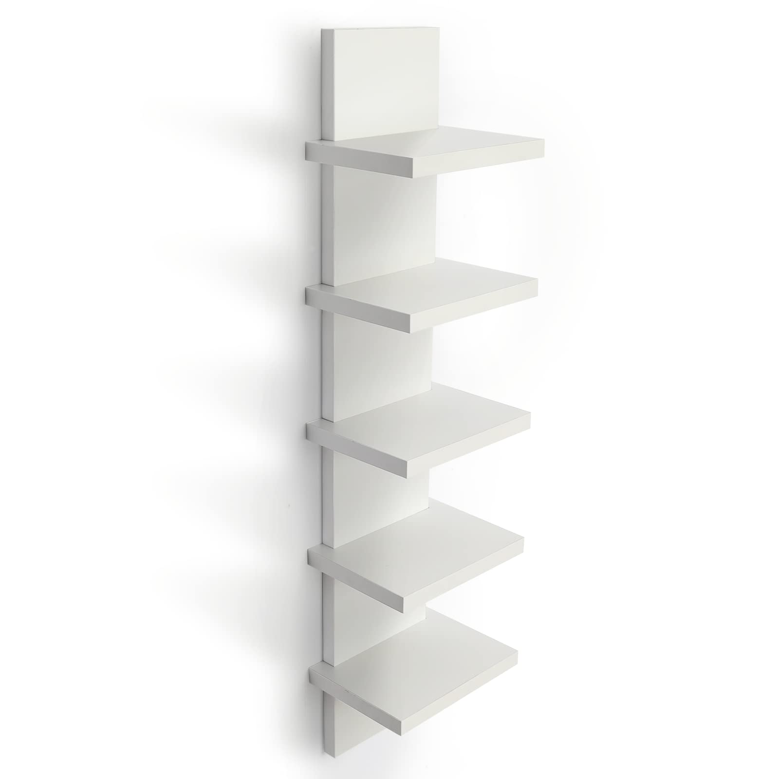 Bloddream 5 Tier Wall Shelves White, Vertical Column Shelf Floating Storage Home Decor Organizer Tall Tower Design Utility Shelv