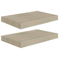 vidaXL Stylish Set of 2 Floating Wall Shelves for Display and Storage, Oak Finish Honeycomb MDF and Metal Frame, Invisible Mount