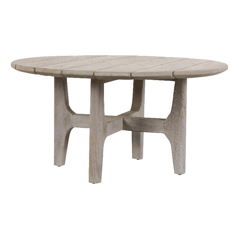 Kosas Home Dawn 31.5 Round Teak Wood Outdoor Coffee Table in Matte Gray