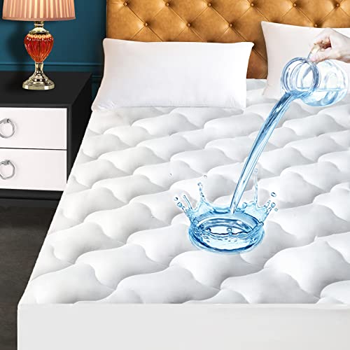 Queen Size Quilted Fitted Mattress Pad, Waterproof Breathable Cooling Mattress Protector, Stretches up to 21 Inches Deep Pocket 