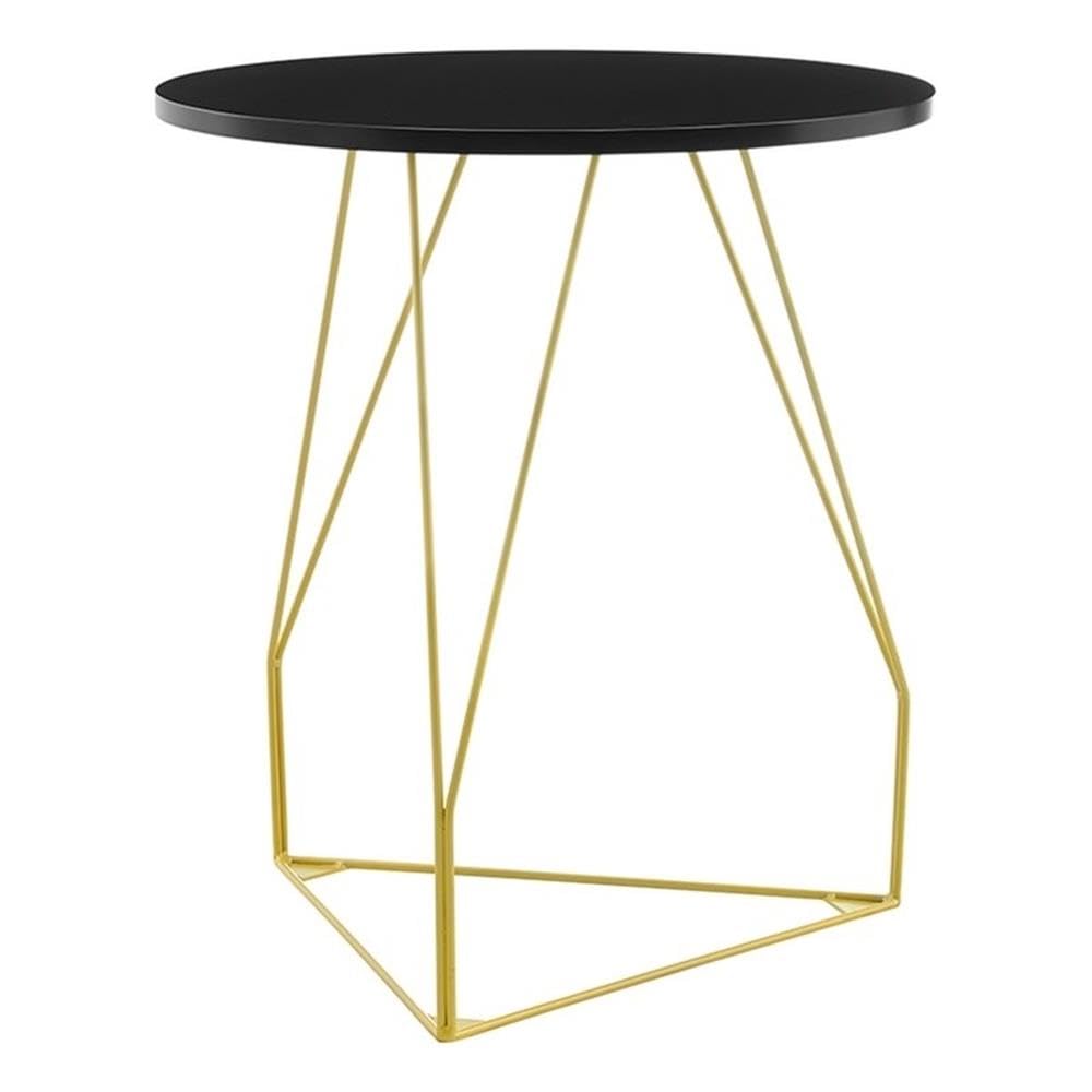 Tommy Hilfiger Orlando Round Metal Side Accent Table with Black Metal Top, Gold-Plated Legs, Geometric Night Stand for Living Ro