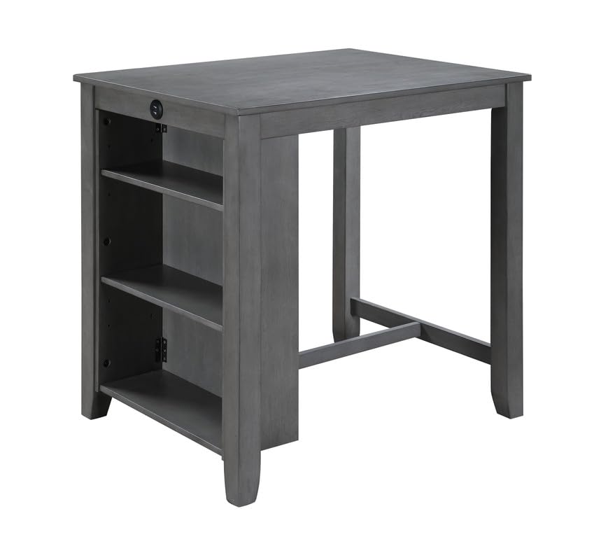 Graham Gray Finish Small Space Counter Height Dining Table with USB Charging Ports and Shelves