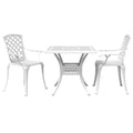 vidaXL 3-Piece Bistro Set White Cast Aluminum - Outdoor Patio Furniture with Umbrella Hole, Square Garden Table, Comfortable Arm