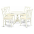 East West Furniture HBCL5-LWH-C 5 Piece Dining Table Set for 4 Includes a Round Kitchen Table with Pedestal and 4 Linen Fabric D