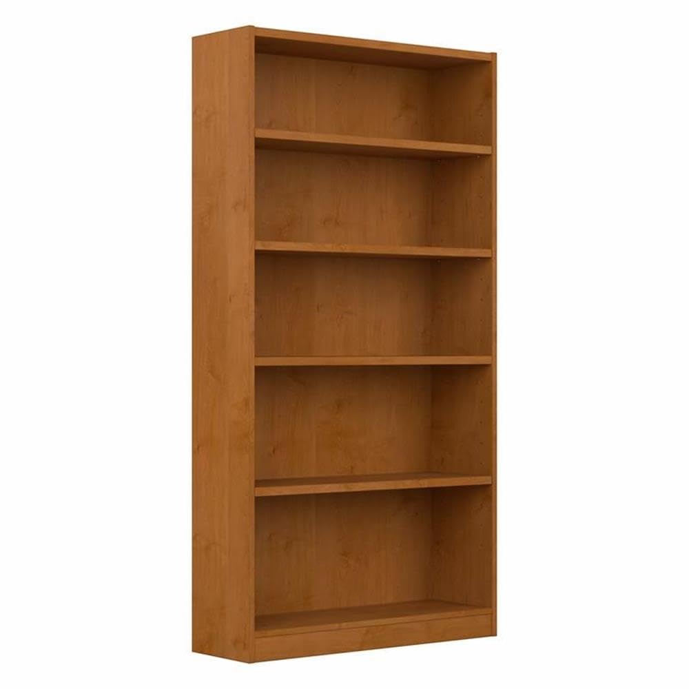 Bush Furniture Universal Tall 5 Shelf Bookcase in Natural Cherry