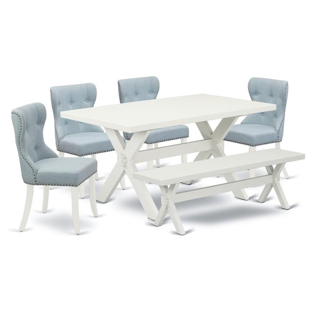 East West Furniture X026SI215-6 6 Piece Modern Dining Table Set Contains a Rectangle Wooden Table and 4 Baby Blue Linen Fabric U