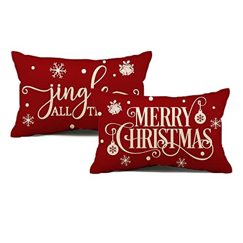 Allorry Merry Christmas Pillow Covers Set of 2 Cotton Linen Farmhouse Christmas Decorations Throw Pillow Cases Covers for Couch 