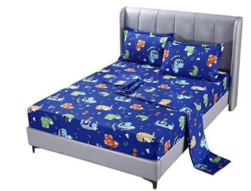 SDIII 4PCS Cute Dinosaur Sheet Set Twin, Soft Microfiber Bed Sheets for Kids Girls Boys and Dino Lovers