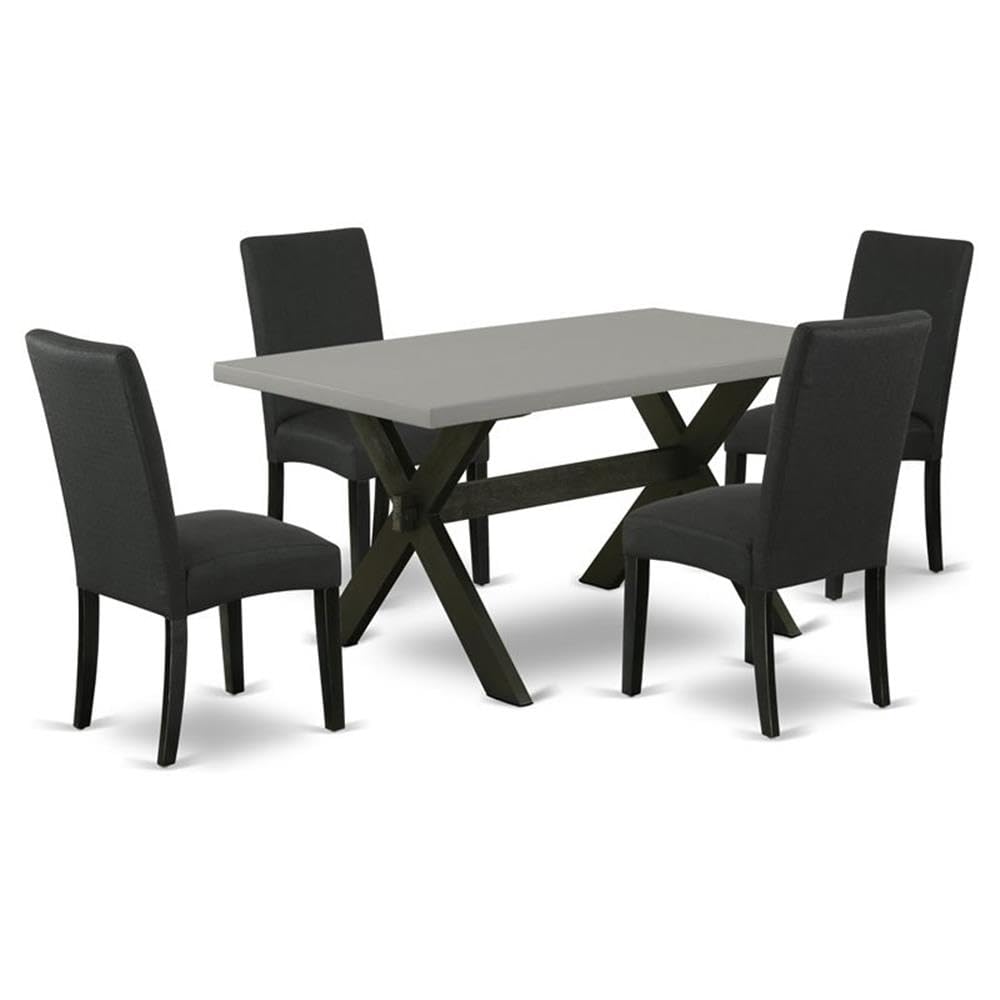 East West Furniture X696DR124-5 5 Piece Dining Table Set for 4 Includes a Rectangle Kitchen Table with X-Legs and 4 Black Color 