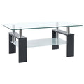 vidaXL Coffee Table with Grey Melamine Frame and Tempered Glass Top, Side Table for Living Room, 37.4x21.7x15.7, Grey and 