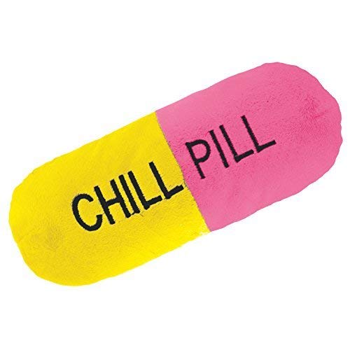 Rockin Gear Chill Pill Throw Pillow 11 x 4 Soft and Plush Decor Kids Pillow and Funny Novelty Pillow (Pink and Yellow)