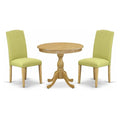 East West Furniture AMEN3-OAK-07 3 Piece Kitchen Table Set Contains a Round Dining Room Table with Pedestal and 2 Limelight Line